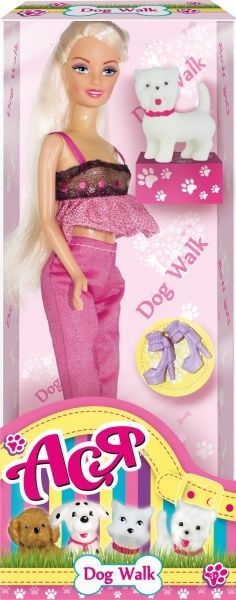 Кукла Ася 28 см Прогулка с собачкой 35059