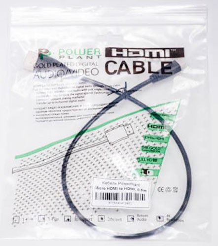 Кабель PowerPlant 0.5 м (KD00AS1241) HDMI - micro HDMI, 1.3V 