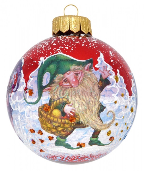 Шар стеклянный с пейзажным рисунком 100 мм красный 100Dпз(4)/1