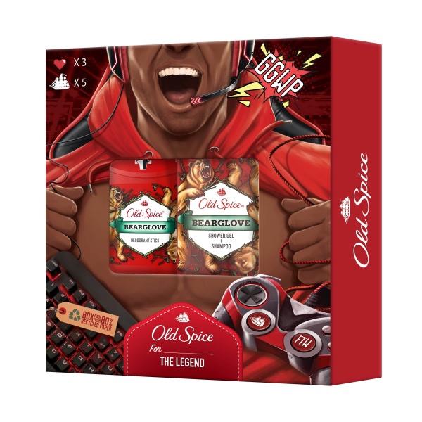 Набір подарунковий для чоловіків Old Spice Gamer з твердим дезодорантом та гелем для душу Bearglove