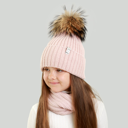 Шапка для девочек Elf-kids Аврора р.52-54 пудровый 