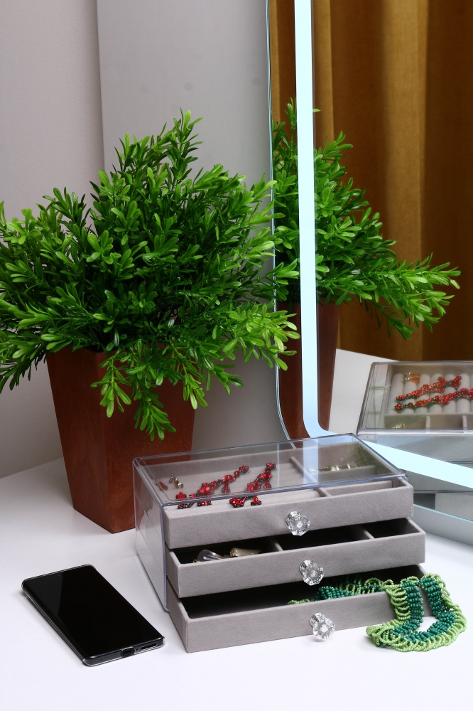 Шкатулка для украшений Velvet трьохрівнева 13.5х23.5х10.5 серая