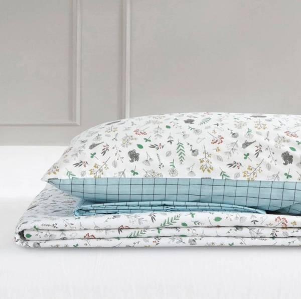 Комплект постельного белья Noto 1,5 белый с голубым La Nuit 