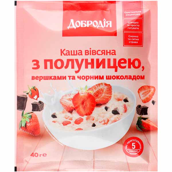 Каша овсяная с клубникой быстрого приготовления 40г ТМ Добродія