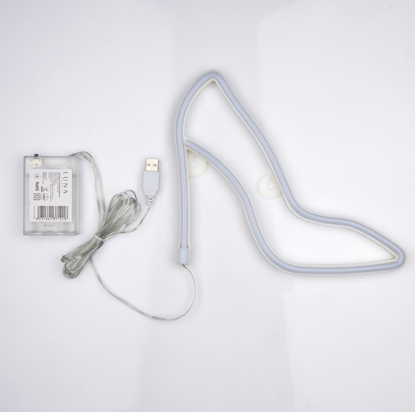 Неоновая вывеска Luna LUDS-NEO-53 Туфелька теплый белый/синий/розовый