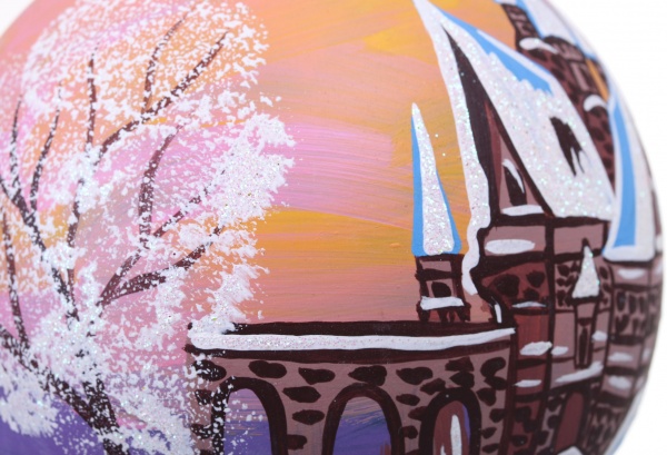 Шар новогодний зимние краски ручной работы стеклянный d 100 мм черный