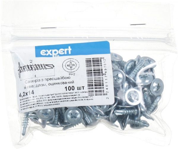 Саморез со сверлом по металлу 4,2x14 мм 100 шт цинк Expert Fix