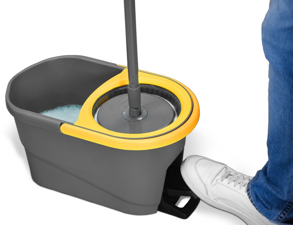 Комплект швабра і відро з механічним віджимом для підлоги Apex Espresso Spin Mop сірий