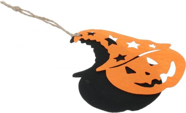 Подвесной декор из фетра Тыква 9х12,5 см оранжевый с черным