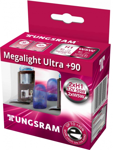 Лампа галогенна Megalight Ultra +90% 50310XU 2XMLU90 +2X501NB KIT/4 TU H1 P14.5s 12В 55 Вт 2 шт.