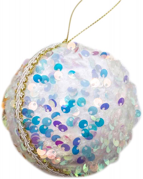 Шар новогодний Dalian Everglory с пайетками 8 мм белый LX2021-0907