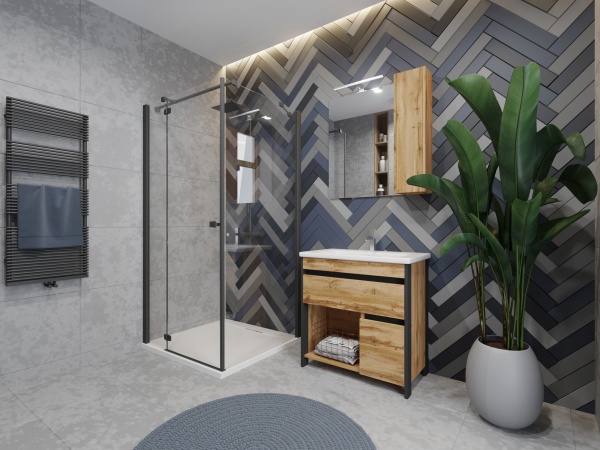 Тумба напольная ЮВЕНТА Bronx- 65 дуб Вотан с умывальником Soft-65