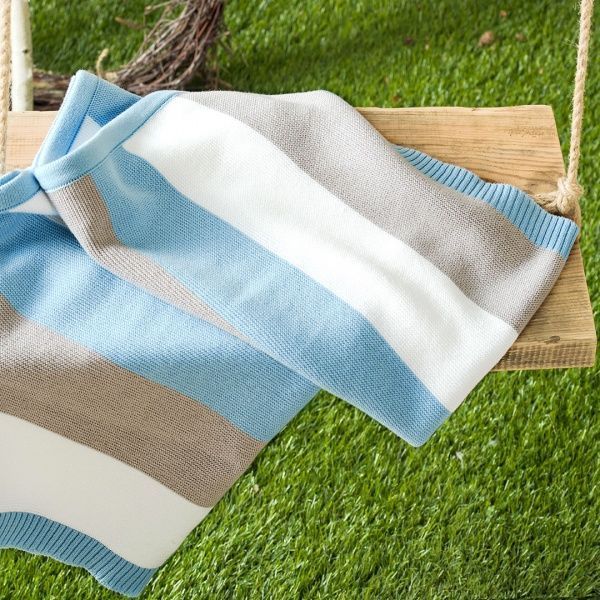 Плед IDEIA вязаный Малыш + шапочка 70х90 см голубой 8000029909 