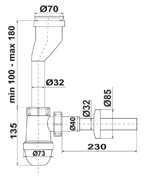 Сифон для писсуара ScandiSPA с трубкой 40/32*200 и розетками 32 и 40