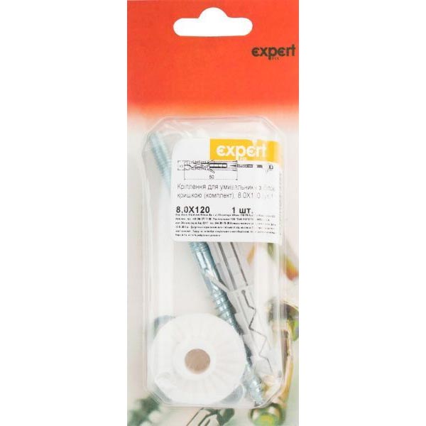 Крепления для умывальника с белой крышкой 8x120 мм EXPERT FIX