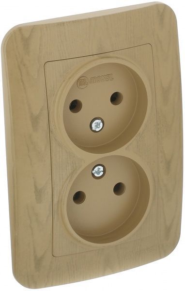 Розетка подвійна без заземлення Makel Lillium Natural без шторок без кришки дуб