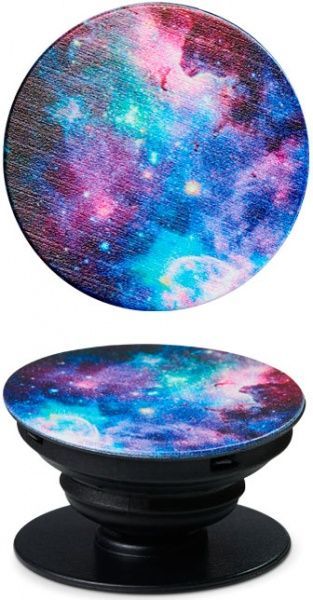 Тримач для телефона Pop 005 Зорі Luxe Cube чорний із блакитними вставками