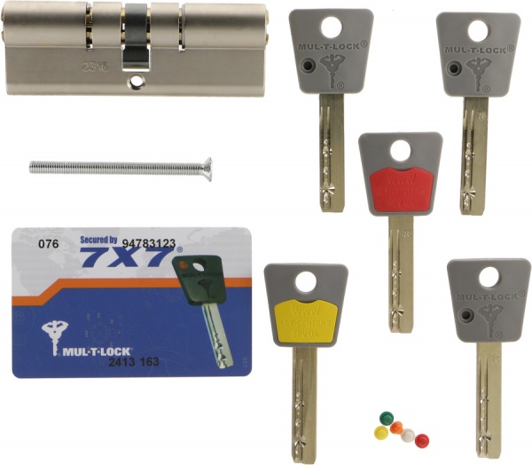 Цилиндр Mul-T-Lock 7х7 45x45 ключ-ключ 90 мм никель
