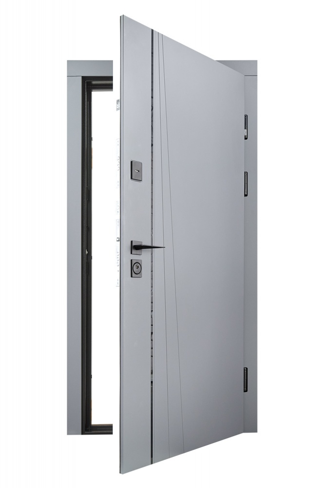 Дверь входная Abwehr КС (562+544) 086L (АСФ)+(СМБ) зеркало асфальт / белый супермат 2050х860 мм левая