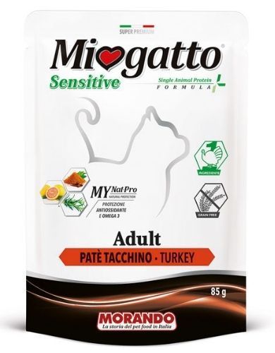Консерва Morando MioGatto Sensitive монопротеинова беззернова для котов (индейка) 85 г