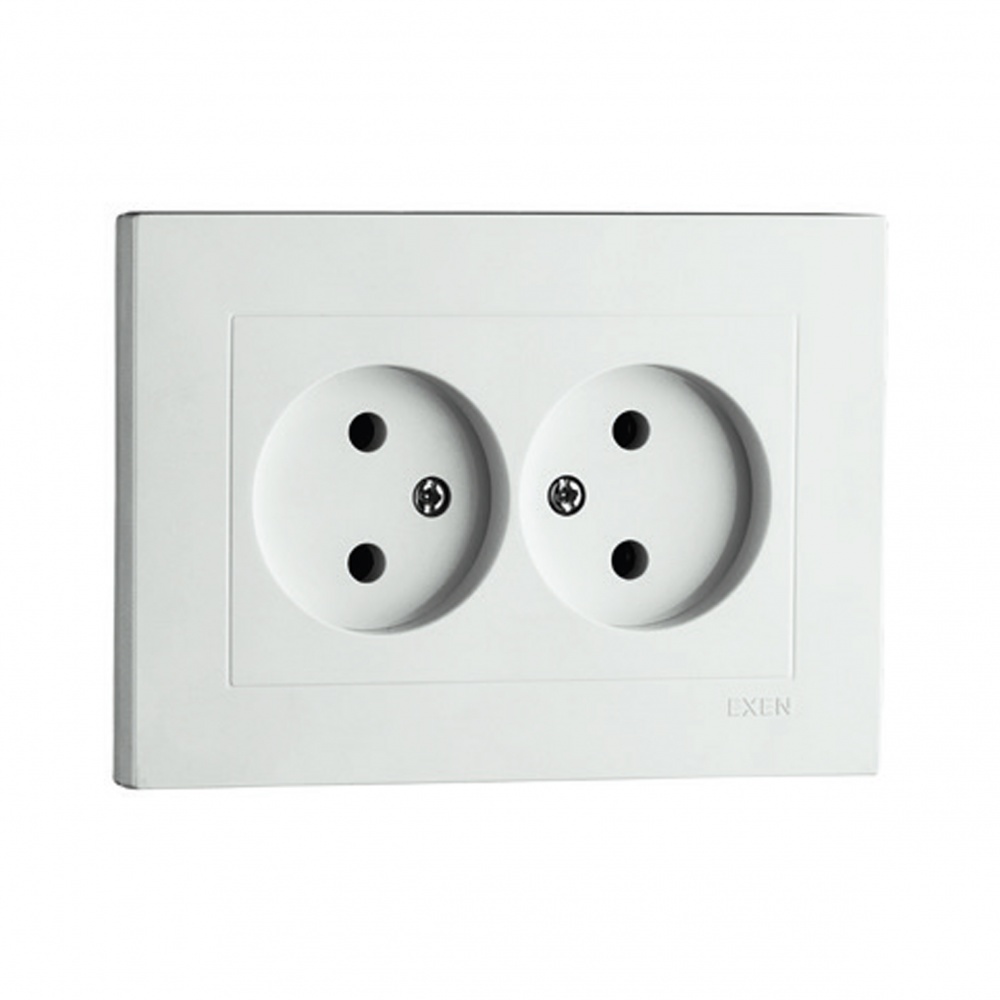 Розетка подвійна побутова без заземлення EXEN Karell IP20 білий 200-010103-244