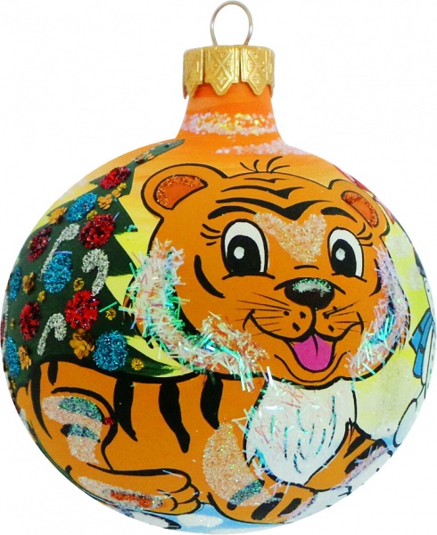 Шар новогодний d80 мм K-1420-10-80 Тигр разноцветный