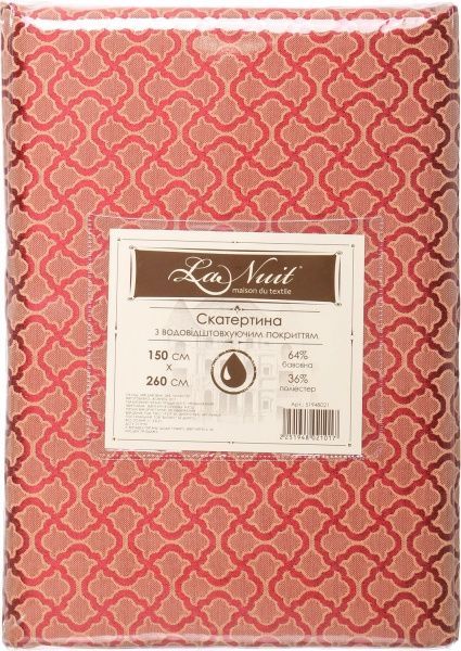 Скатертина Бордо з водовідштовхувальним покриттям 150x260 см з візерунком La Nuit 