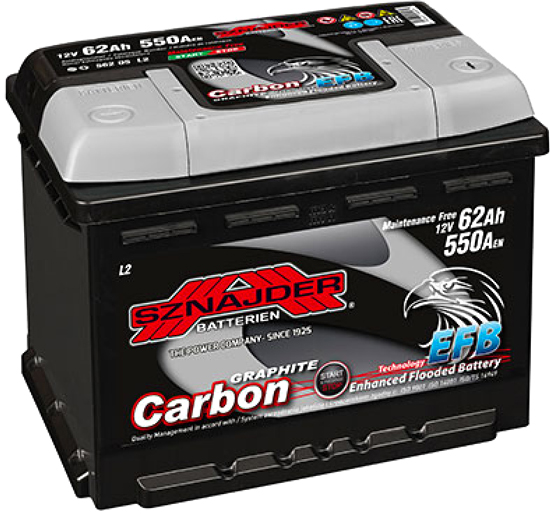 Аккумулятор автомобильный SZNAJDER Carbon Start Stop EFB (562 05) 62Ah 550A 12V «+» справа