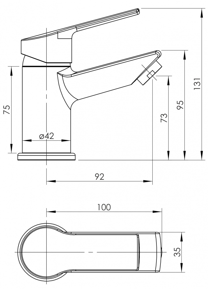 Смеситель для умывальника RJ JURA S, хром, 35 мм