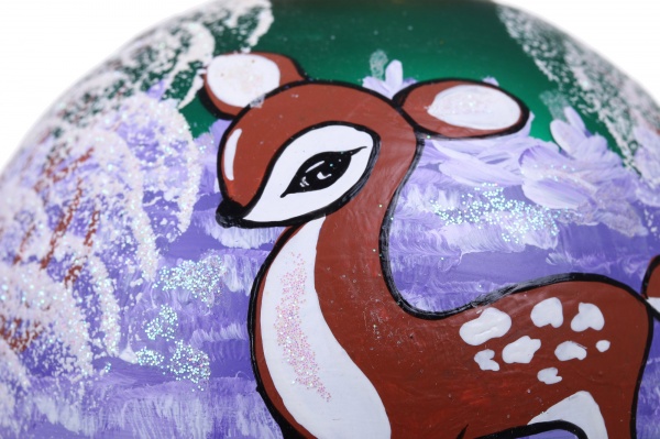 Шар новогодний зимние краски ручной работы стеклянный d 100 мм разноцветный