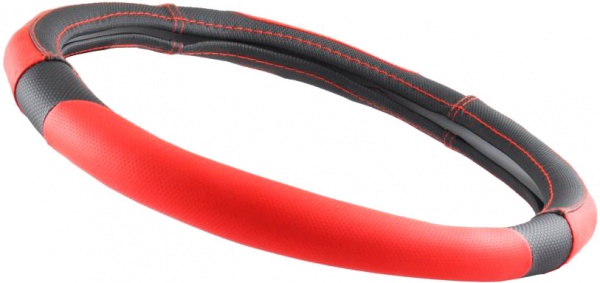 Чохол на кермо WINSO M Ø37-39 чорний з червоними вставками і перфорацією на основі білої гуми (140520)