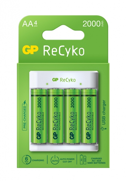 Зарядное устройство GP Е411+2000ААНС-U AA (R6, 316) 4 шт.