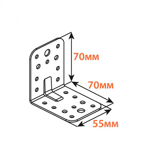 Кутник посилений Kolchuga рівносторонній 70x70x55 мм 2 мм