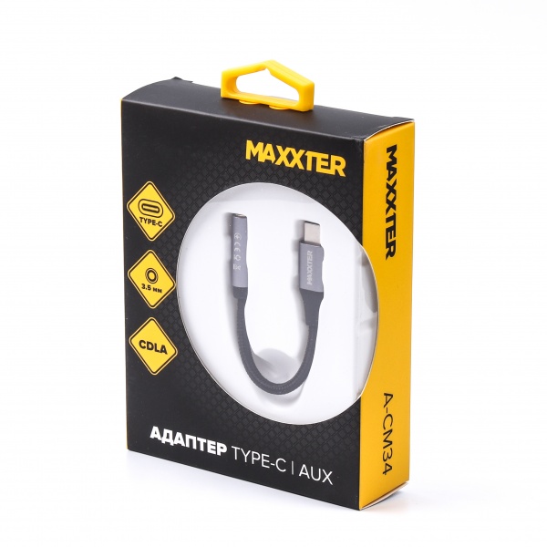 Адаптер Maxxter A-CM34, Type-C - стерео-аудіо 3.5 mm 0,07 м чорний (A-CM34) 