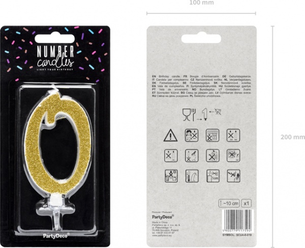 Свічка для торта Partydeco цифра 0 золота 10 см (SCU4-0-019)