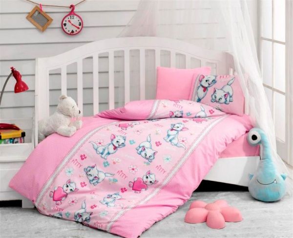 Комплект постельного белья Cotton box розовый с принтом Miyav 