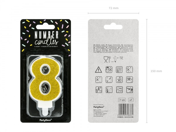 Свічка для торта Partydeco цифра 8 золота 7 см (SCU3-8-019B)