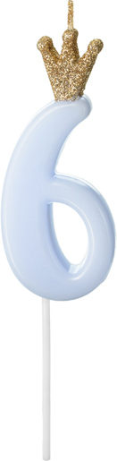 Свеча для торта Partydeco цифра 6 пастель голубая 9,5 см (SCU6-6-001J)