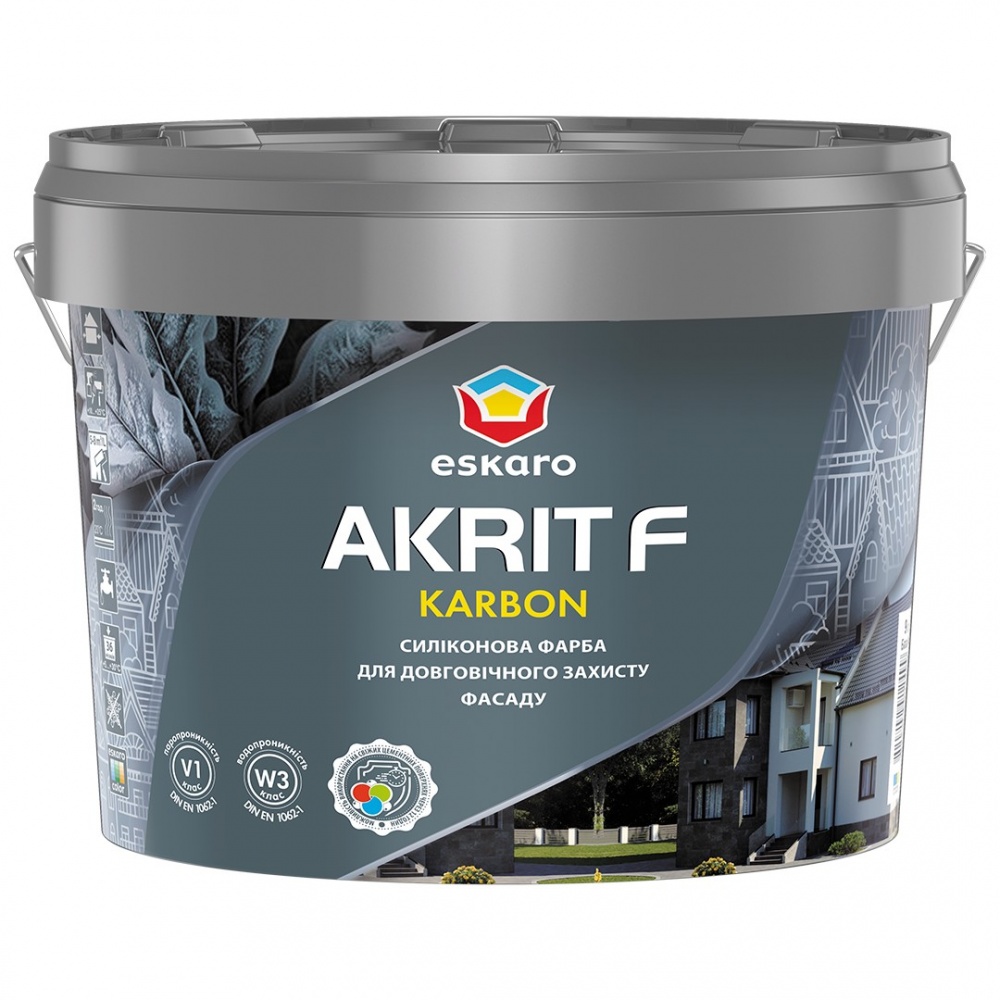 Фарба фасадна силіконова Eskaro Akrit F Karbon мат білий 9л 11,52кг