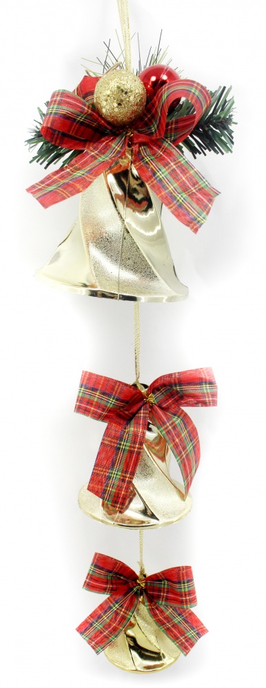Декорація новорічна дзвоники з хвоєю, бантом 35см W01-1308/54