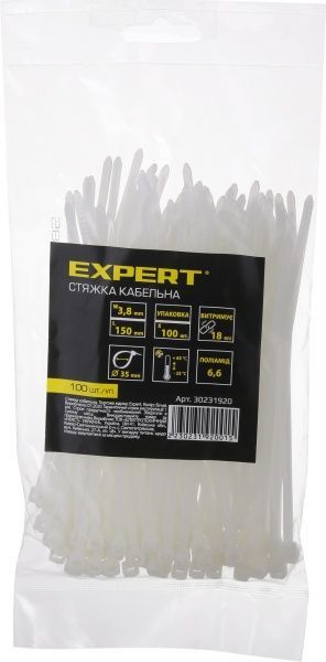Стяжка кабельная Expert 3.8х150 мм 100шт.CN30231635 белый 