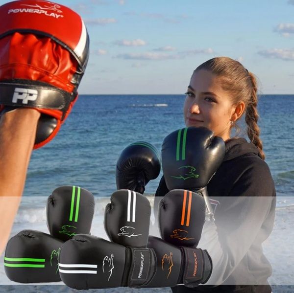 Боксерские перчатки PowerPlay р. 16 16oz 3016_16 черно-салатовый