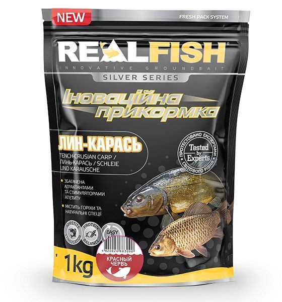 Прикормка RealFish 1000 г червоний черв'як Линь-Карась