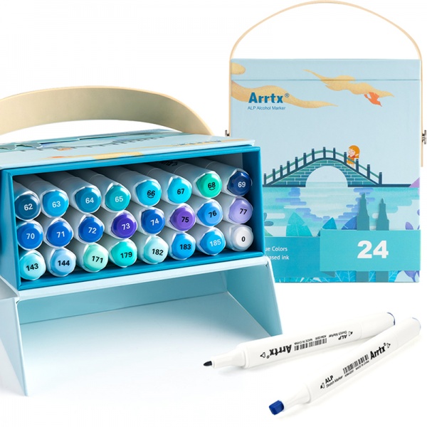 Набор маркеров Arrtx спиртовых Alp ASM-02BU 24 цвета синие оттенки LC302215 