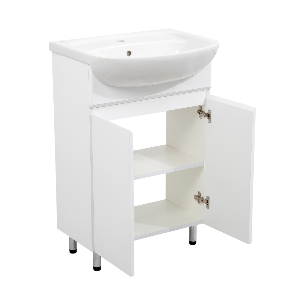 Тумба напольная Aqua Rodos LEO белый глянец с умывальником Нова 55 см