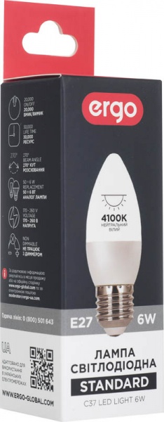 Лампа світлодіодна Ergo Basic 6 Вт C37 матова E27 220 В 4100 К 