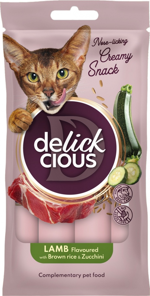 Ласощі для котів DELICKCIOUS ягня з додаванням коричневого рису та цукіні 4х15 г