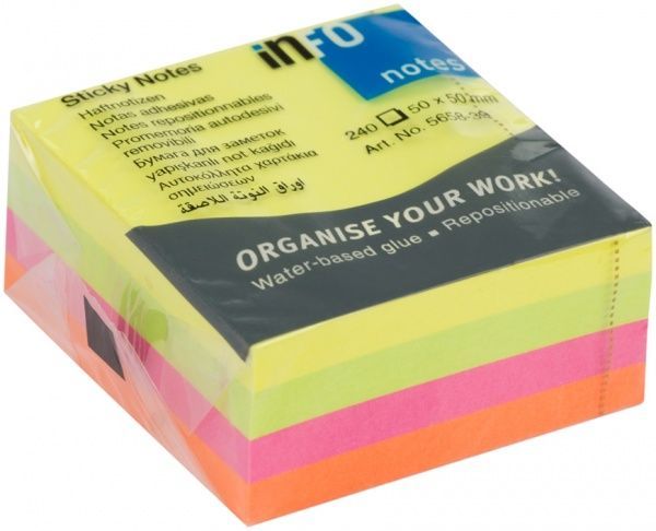 Бумага для заметок с липким слоем INFO 50х50 мм 240 шт. микс Global Notes
