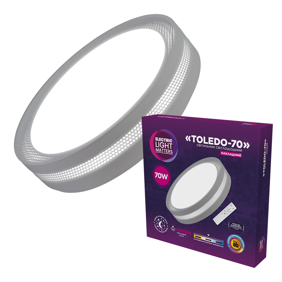 Светильник настенный ELM LED TOLEDO D505 мм 3000-6500 К, 4900lm, пульт ДУ 70 Вт белый 26-0135