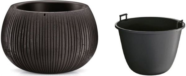 Горшок для цветов Prosperplast Beton Bowl 370мм с вкладышем круглый 30л черный (65933-411) 